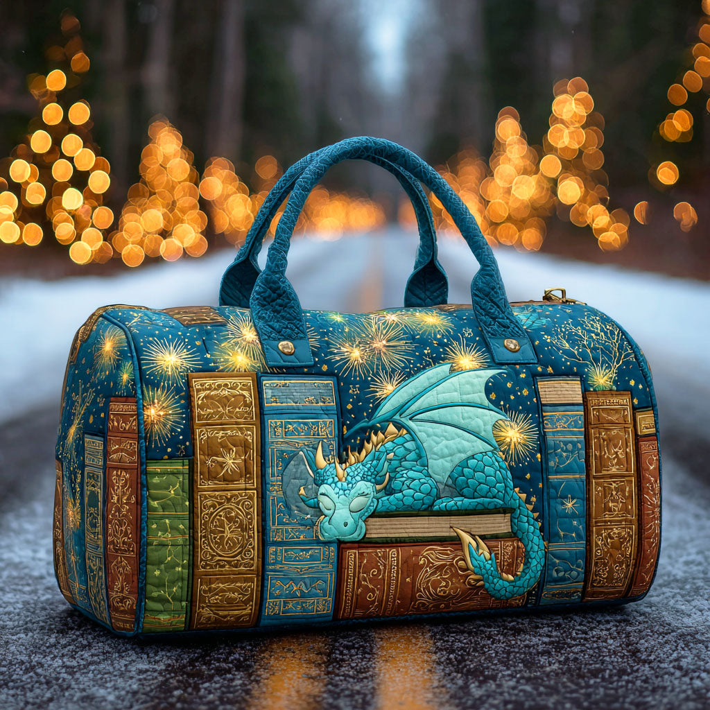 Quilted Travel Bag with Dragon and Antique Book by Louise London