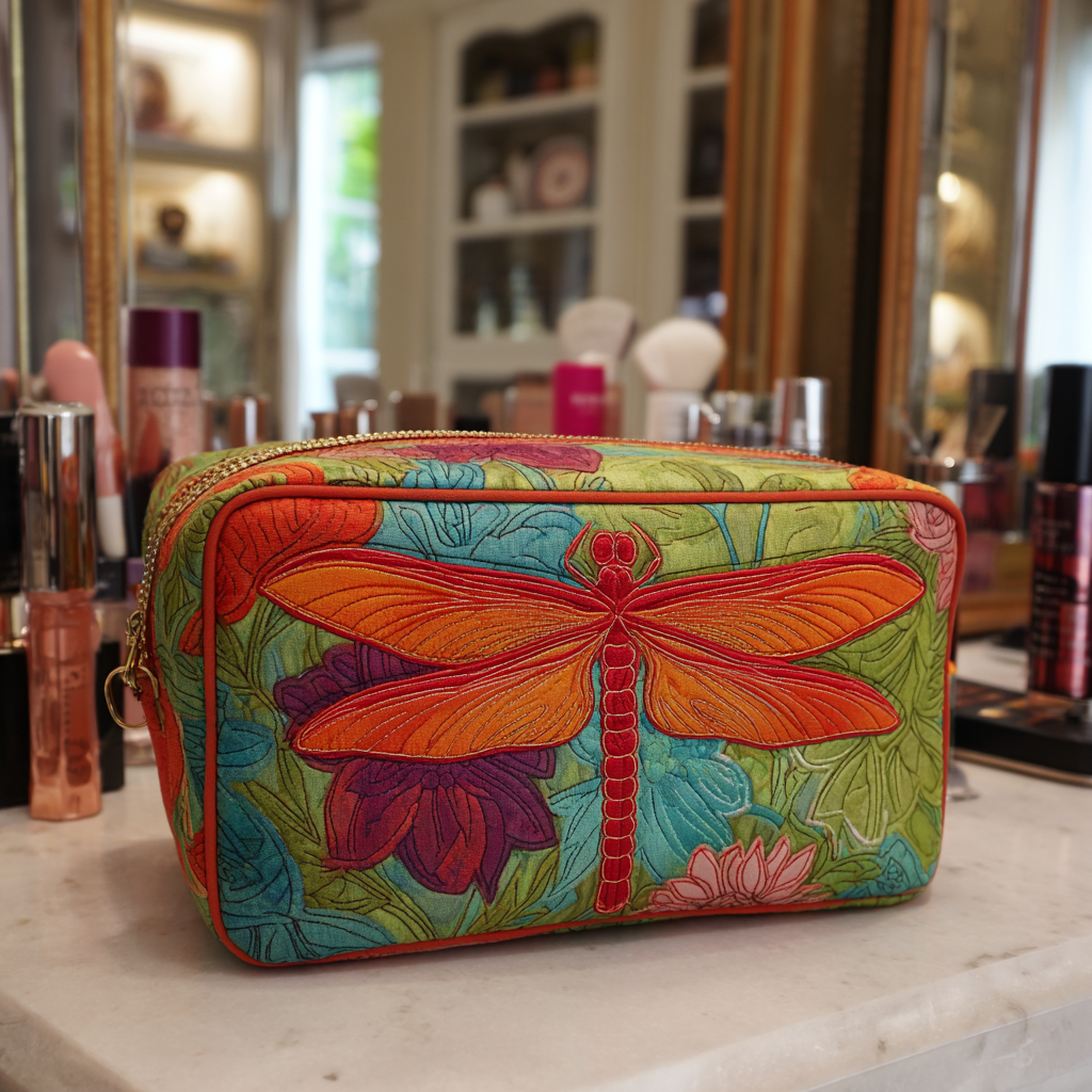 Dragonfly Bloom quilted makeup bag – Louise London
