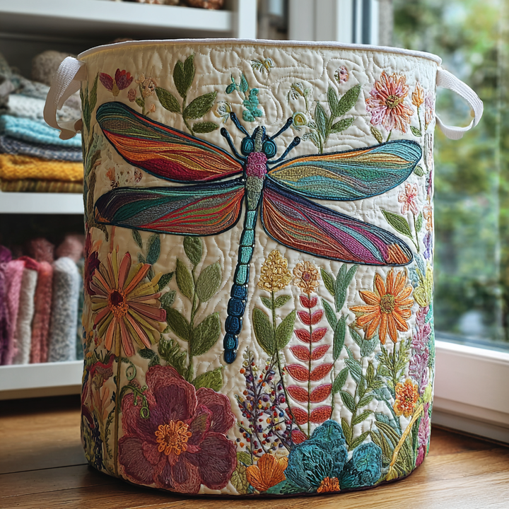 Quilted laundry basket with dragonflies by Louise London