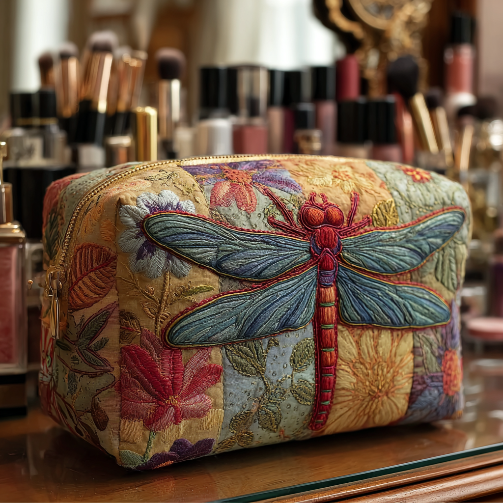 Dragonfly Grace quilted makeup bag – Louise London