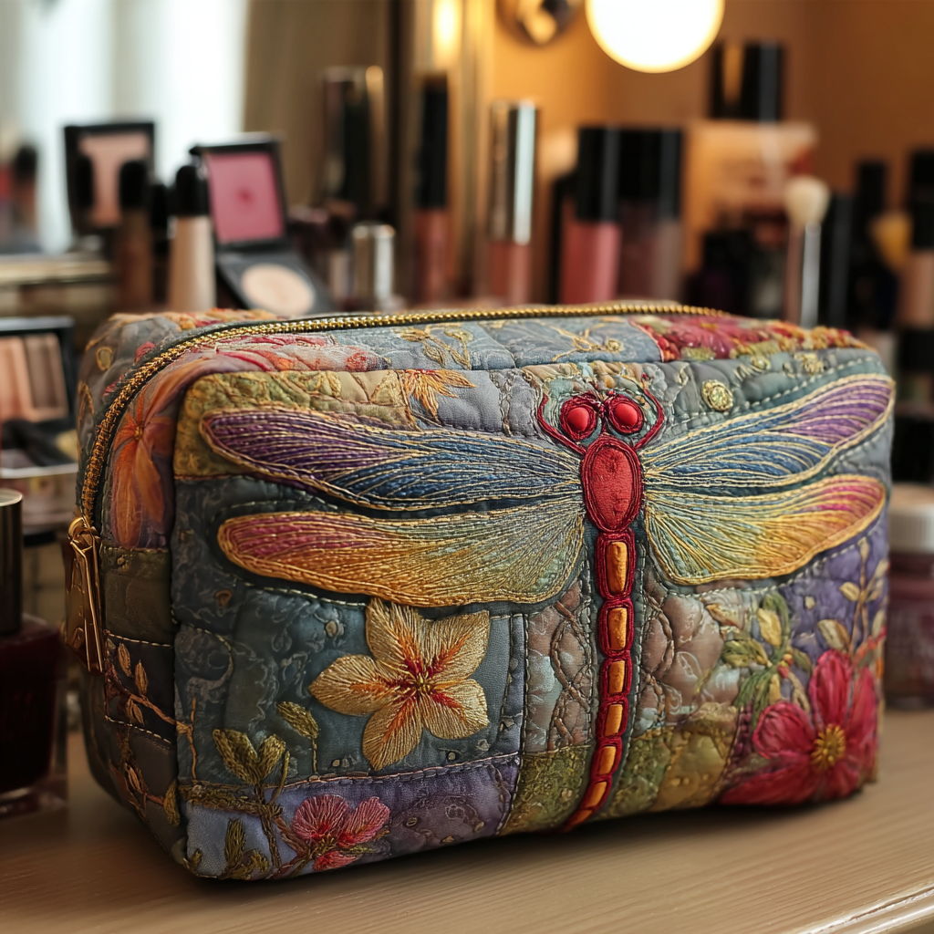 Dragonfly Meadow quilted makeup bag – Louise London