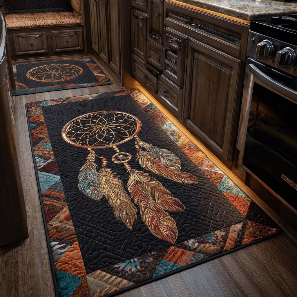 Non-slip kitchen rug with dark dreamcatcher by Louise London