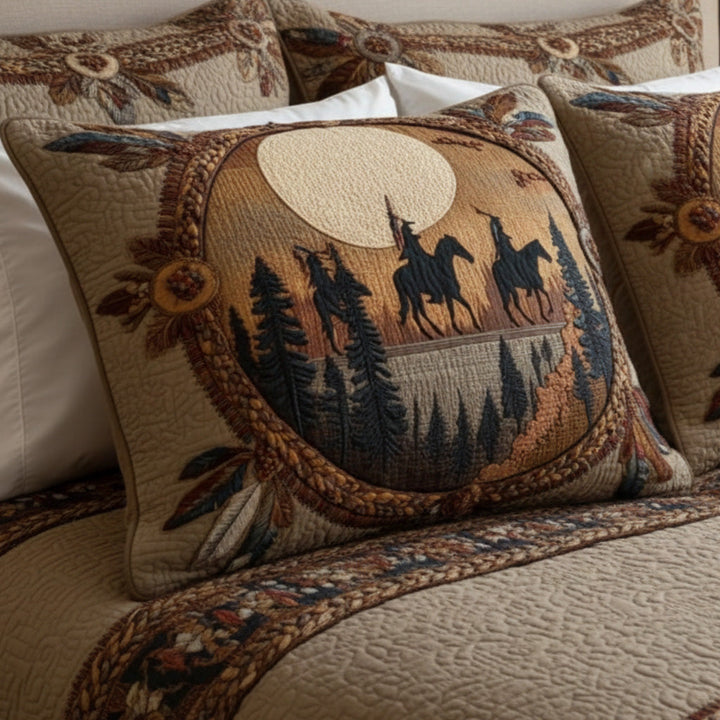 Quilted pillow cover with circular dreamcatcher NCU0NT11828