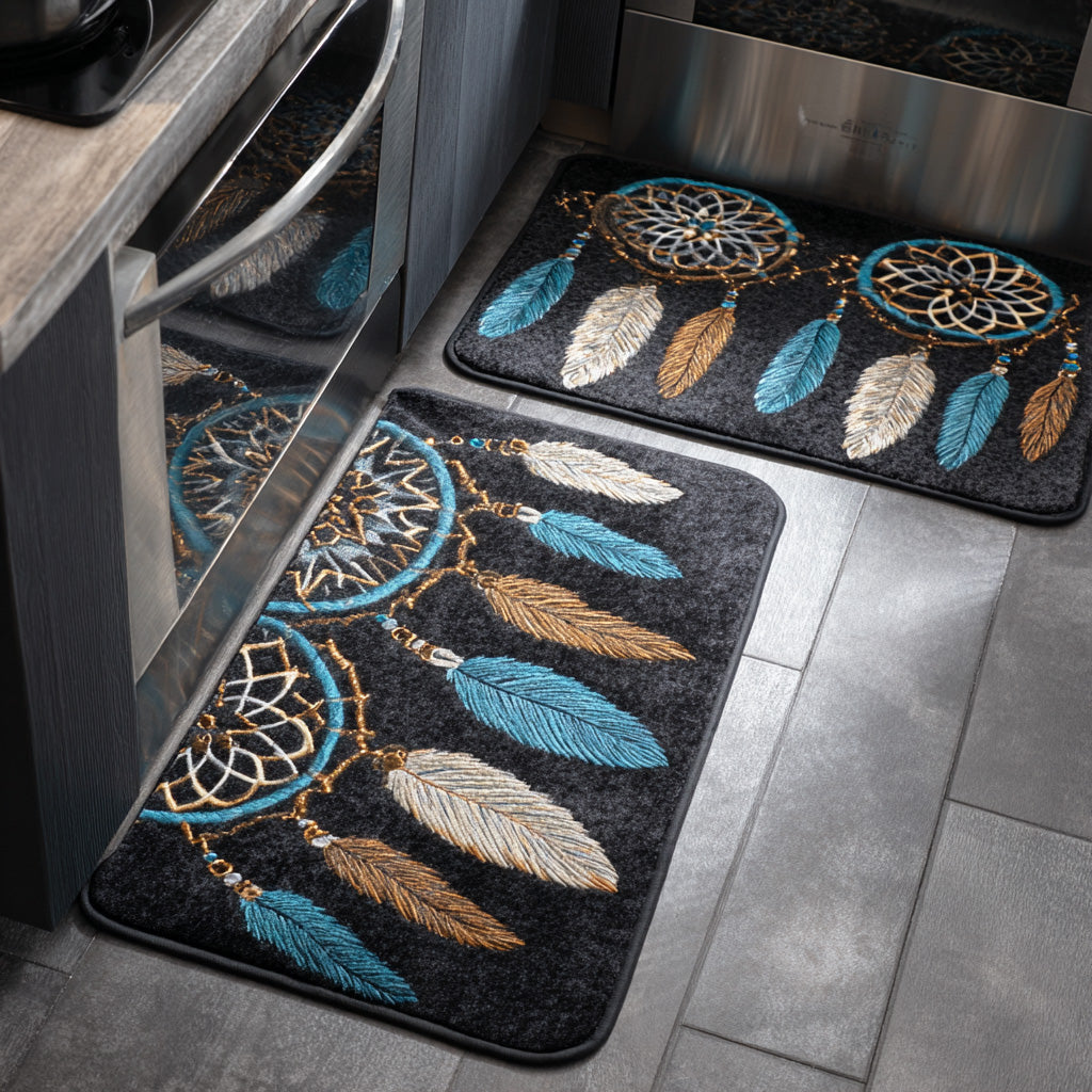 Non-slip kitchen rug with dreamcatcher and sky by Louise London