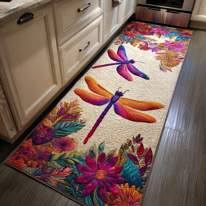 Non-slip kitchen rug with delicate dragonfly by Louise London