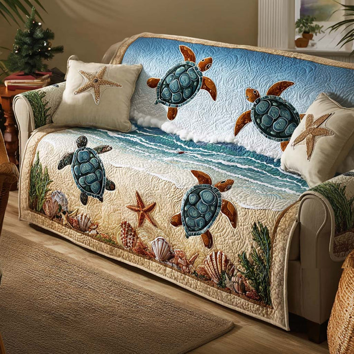 Quilted sofa cover with turtle