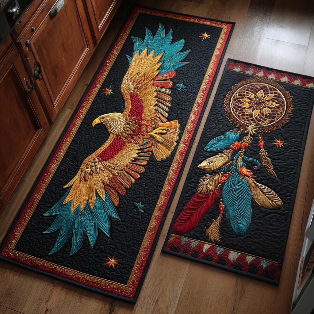 Non-slip kitchen rug with eagle and natural details by Louise London