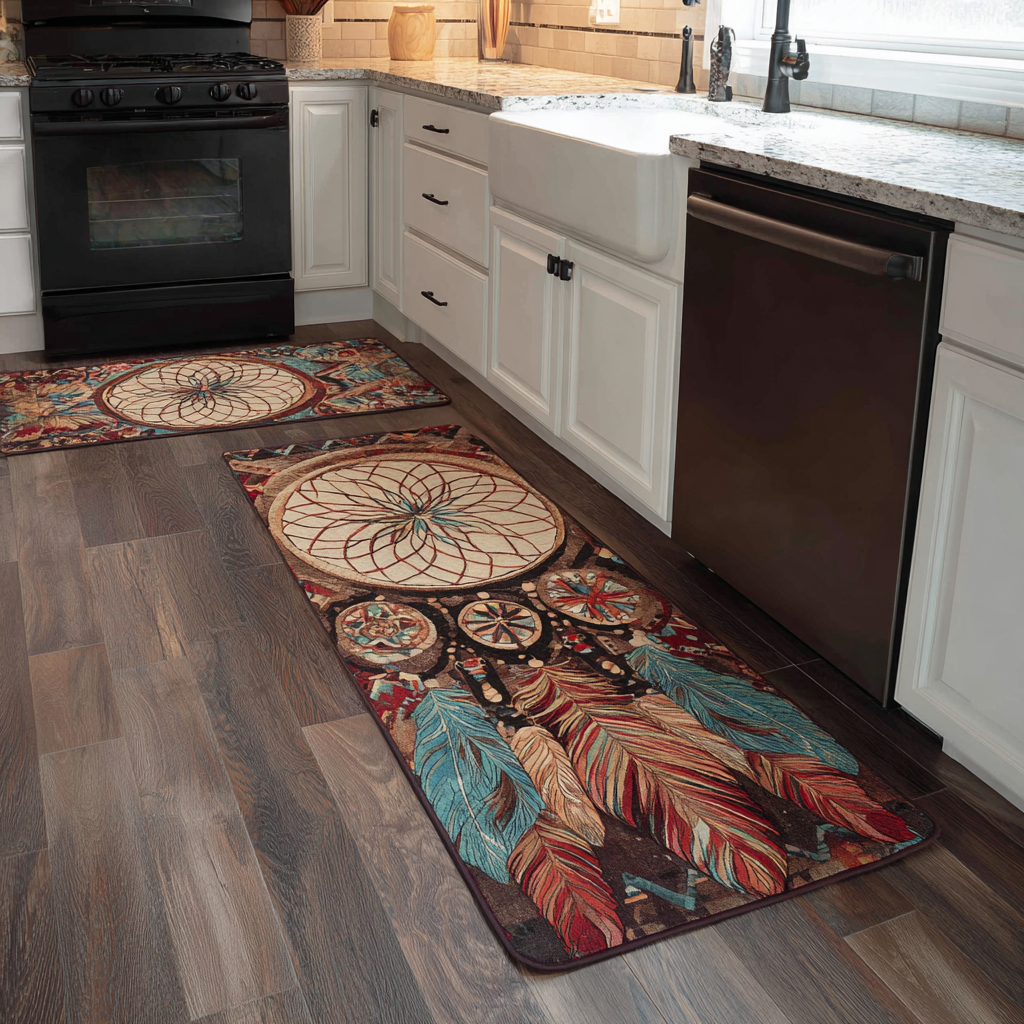 Non-slip kitchen rug in earth tones by Louise London