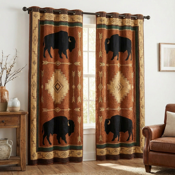 Buffalo Quilted Curtains Earthbound – Louise London product image 1