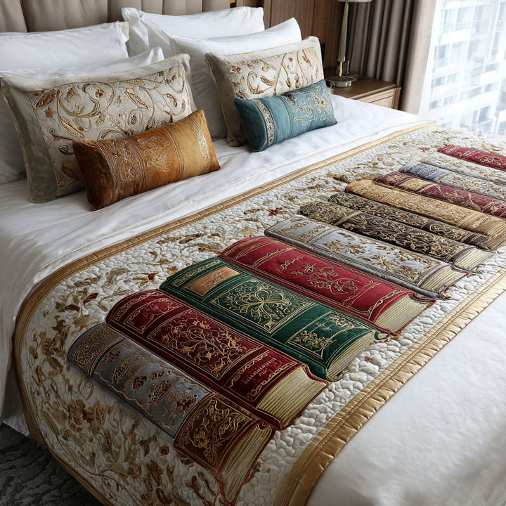 Elegant Pages quilted bed runner by Louise London