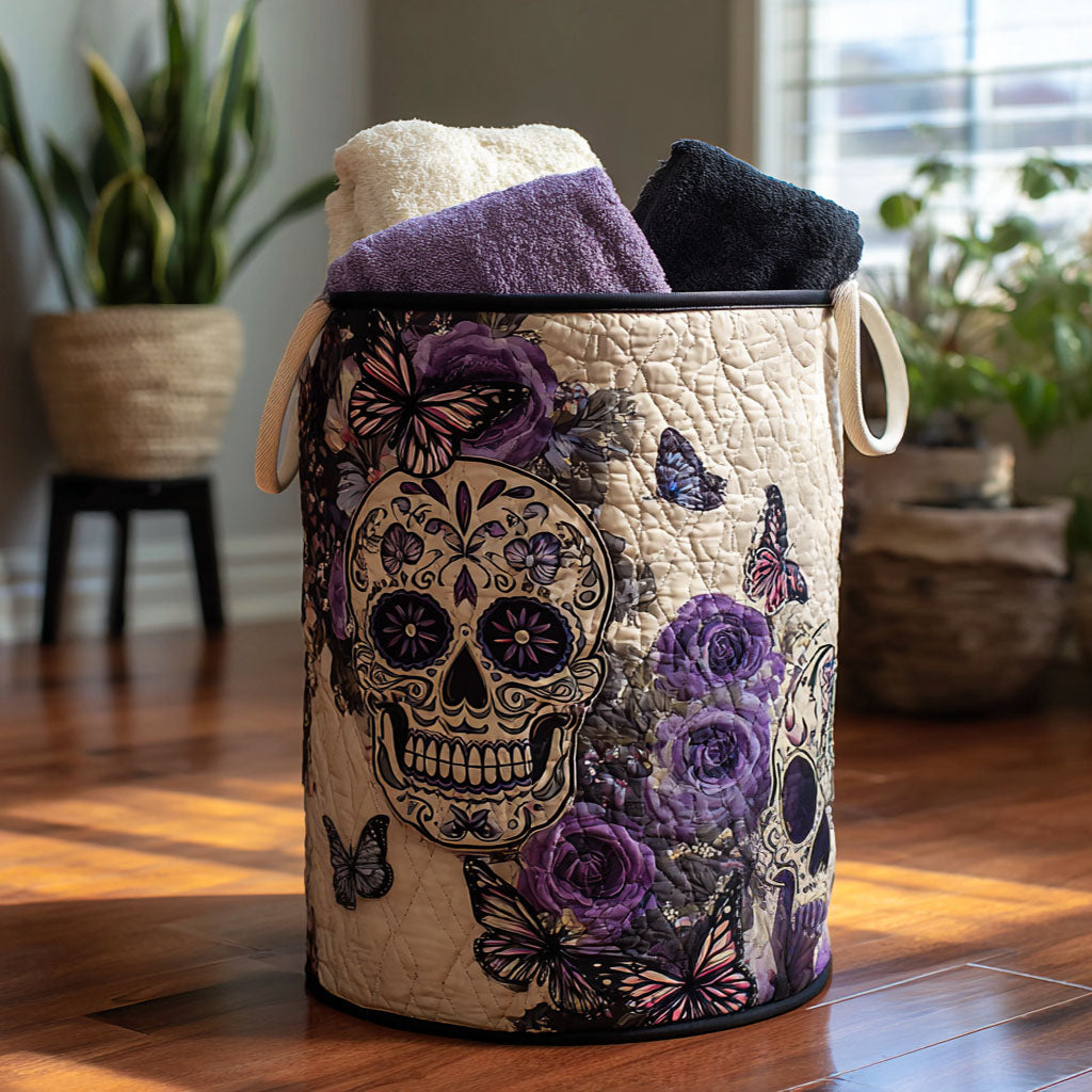 Quilted laundry basket with decorative bones by Louise London