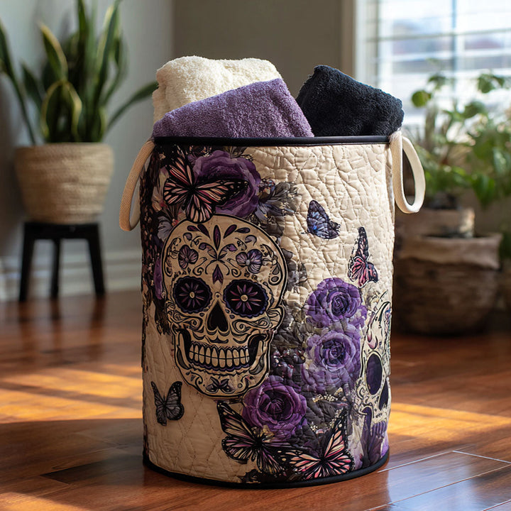 Quilted laundry basket with decorative bones by Louise London
