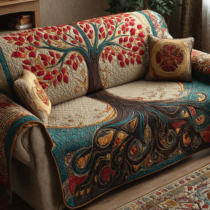 Quilted Sofa Cover with Tree of Life