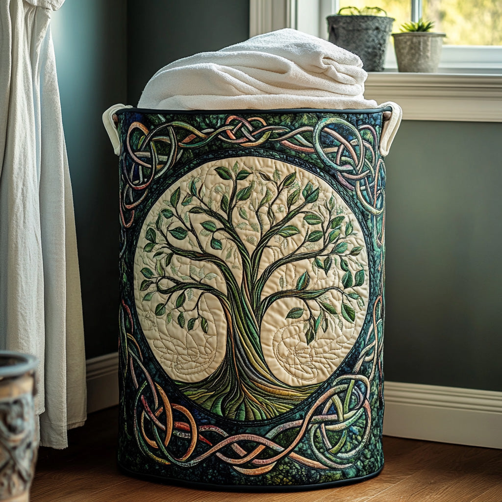 Quilted laundry basket with natural landscape by Louise London