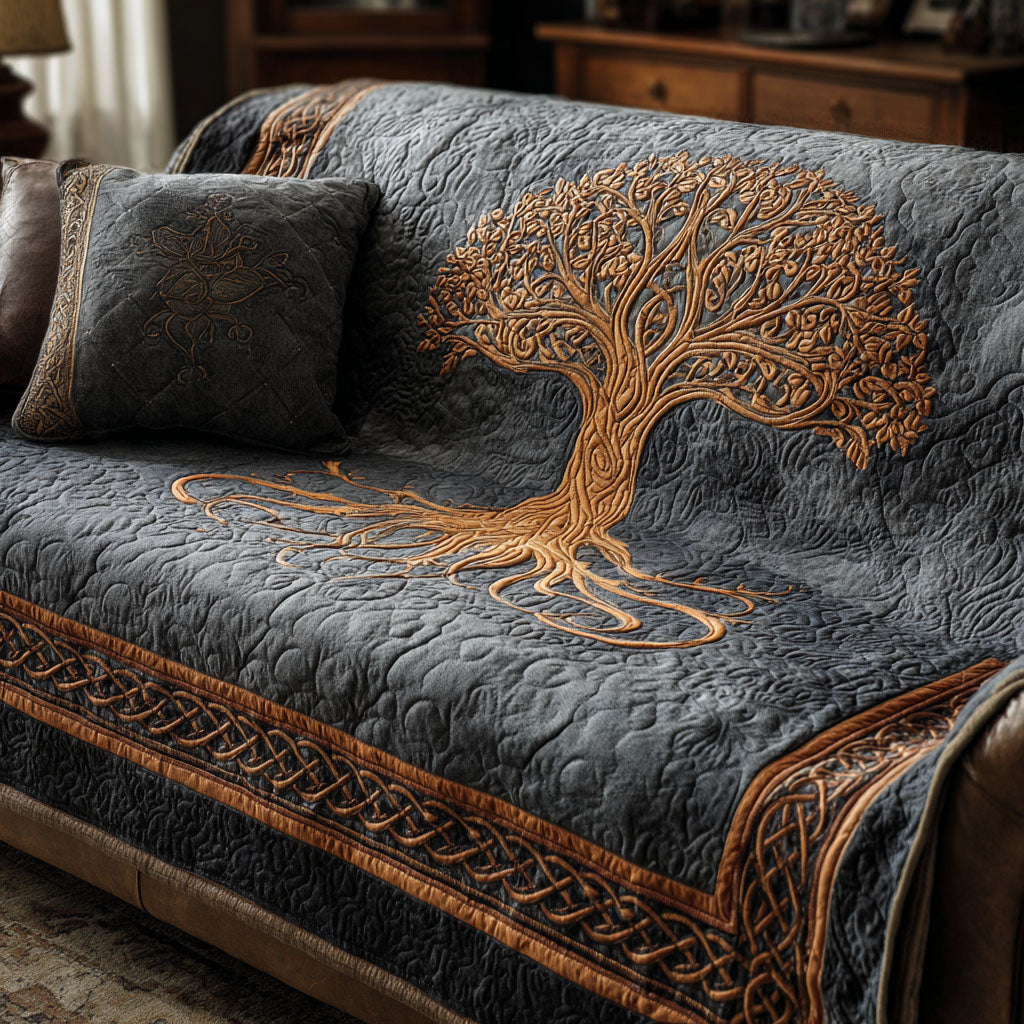 Quilted sofa cover with tree of life