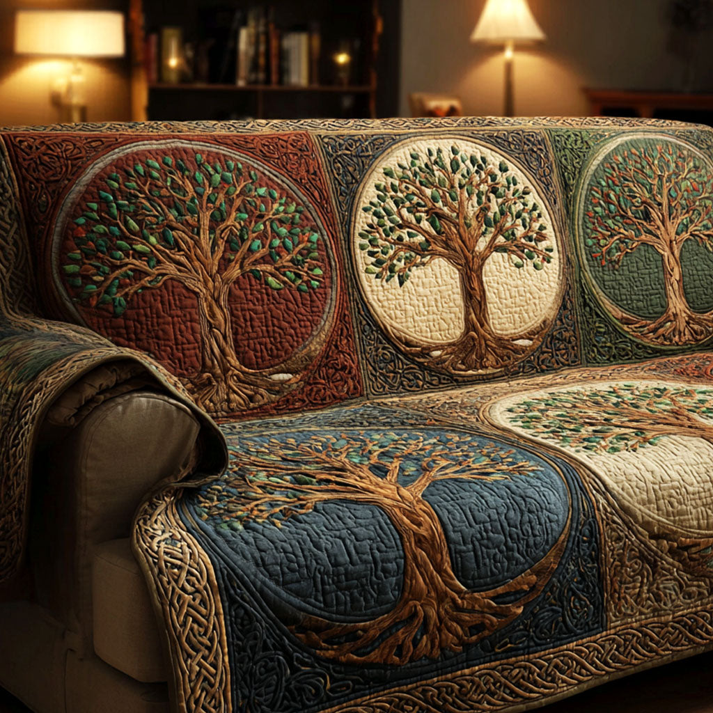 Quilted sofa cover with tree and roots – Louise London