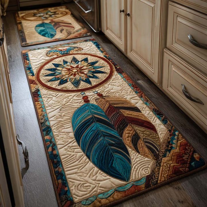 Non-slip kitchen rug with dreamy feathers by Louise London