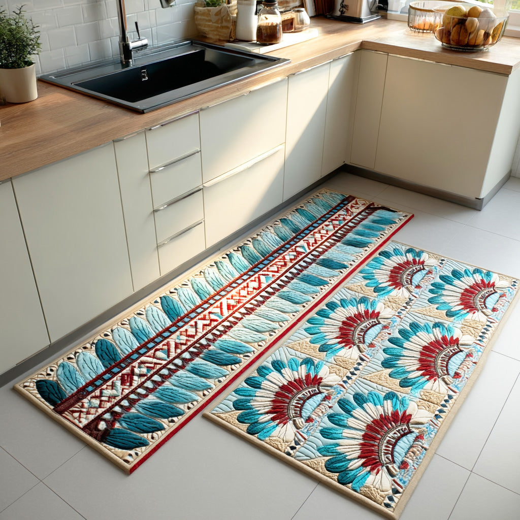 Non-slip kitchen rug with feather crown by Louise London