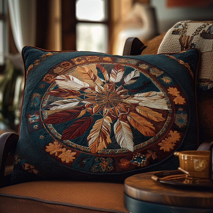 Quilted cushion cover with delicate feathers by Louise London