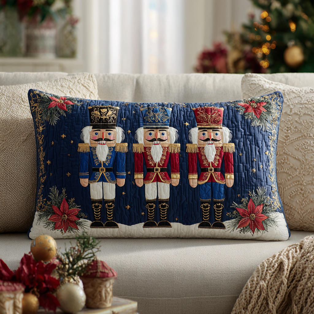 Quilted cushion cover with festive pattern by Louise London