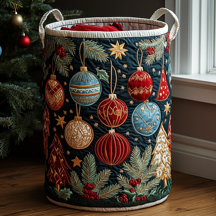Quilted laundry basket with Christmas pattern by Louise London