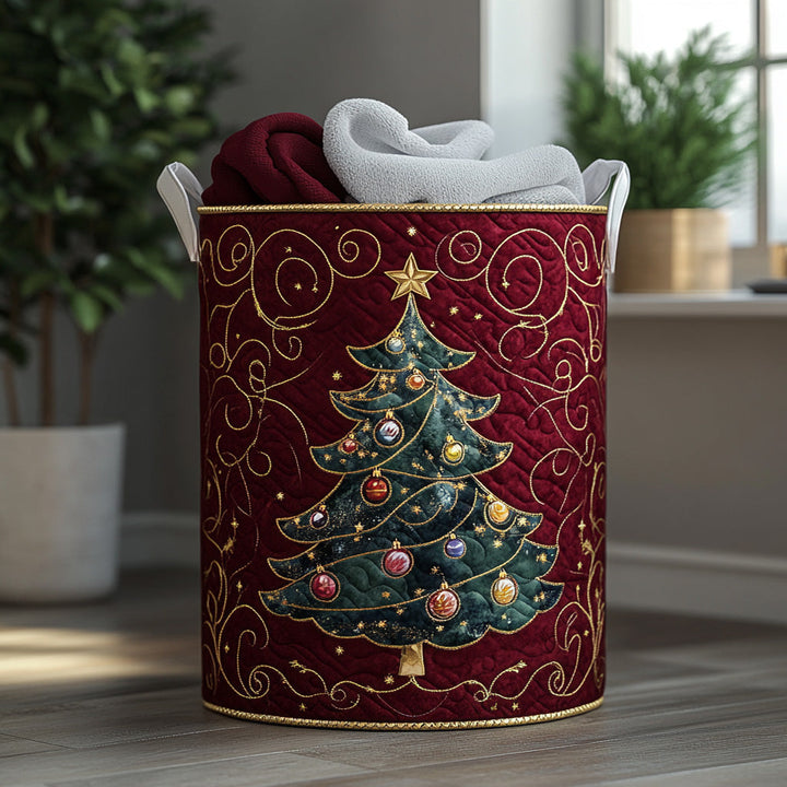 Quilted laundry basket with Christmas pattern by Louise London