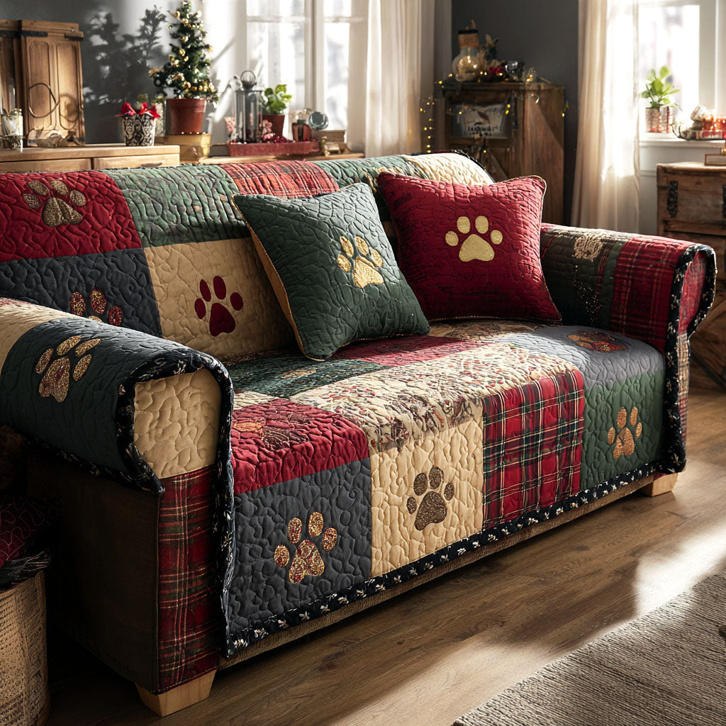 Quilted sofa cover with Christmas pattern – Louise London
