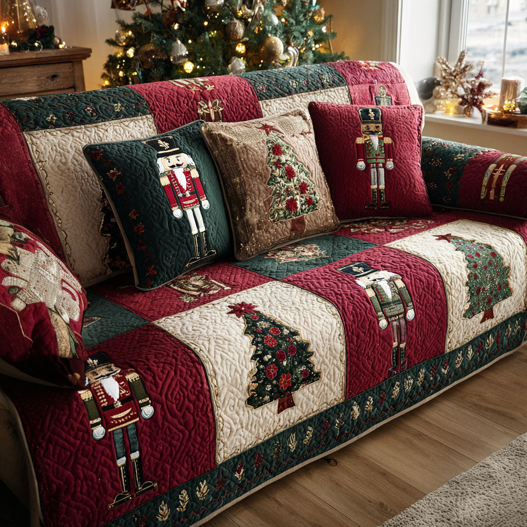 Quilted sofa cover with Christmas pattern – Louise London