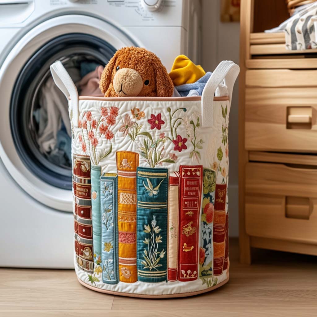 Quilted laundry basket with bees and flowers by Louise London