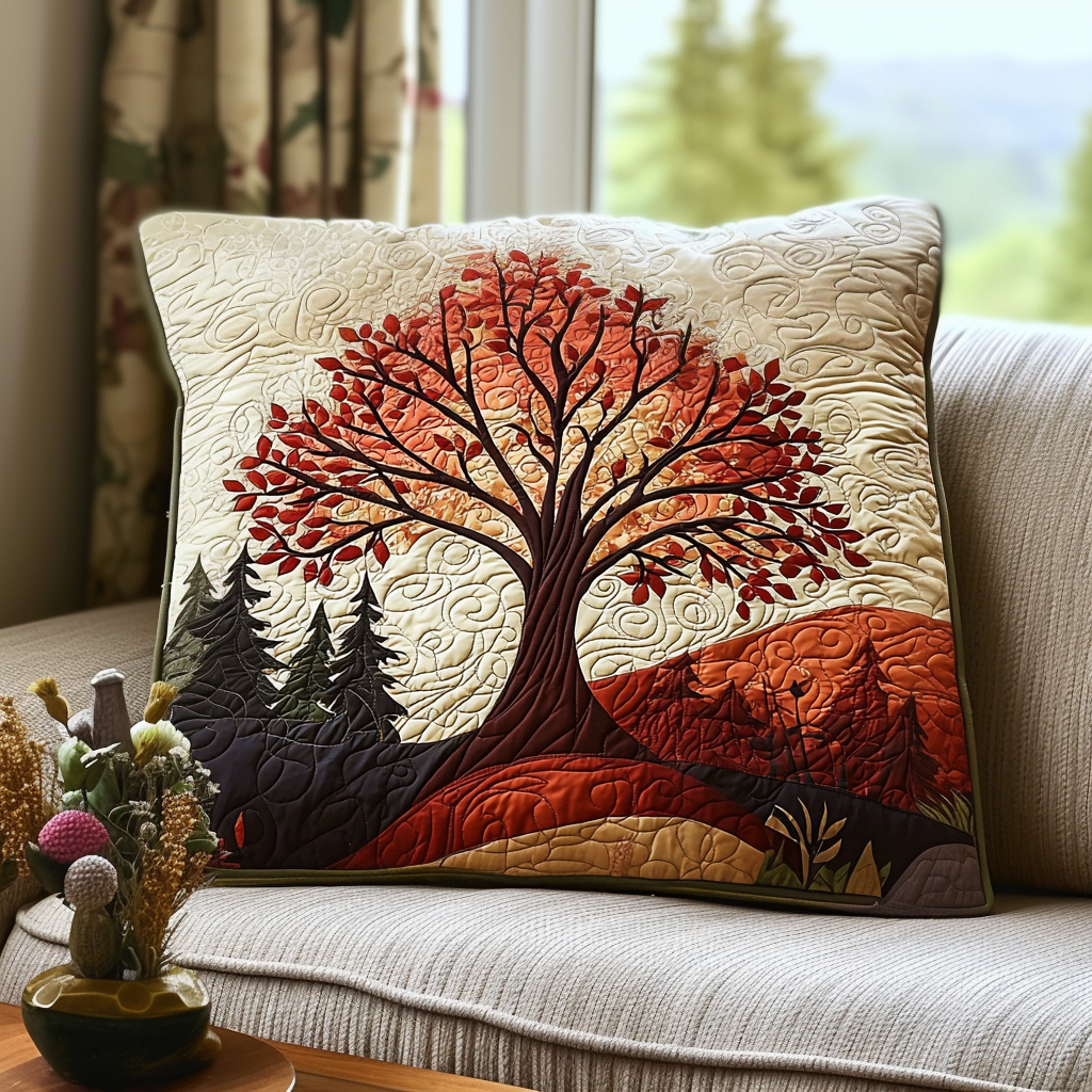 Quilted cushion cover with fire-lit tree NCU0DV6473