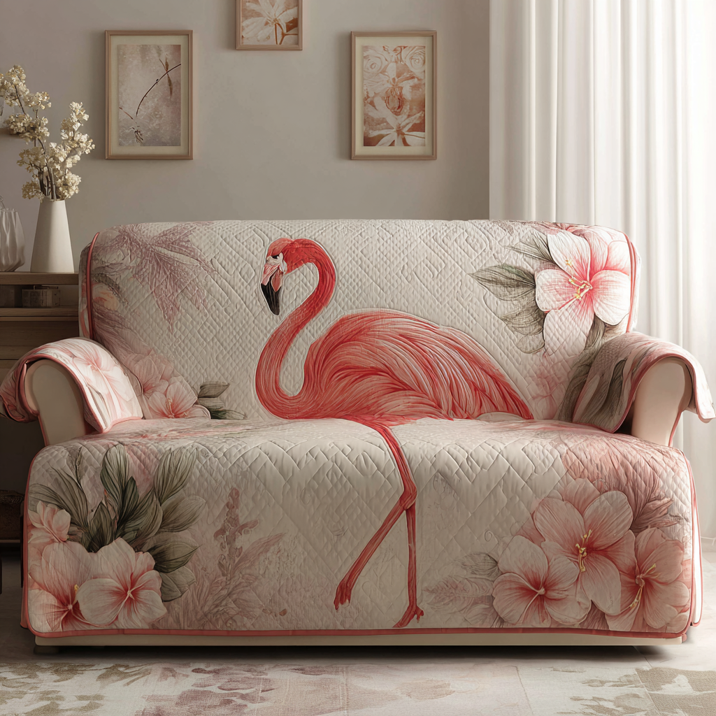Quilted sofa cover with flamingos – Louise London