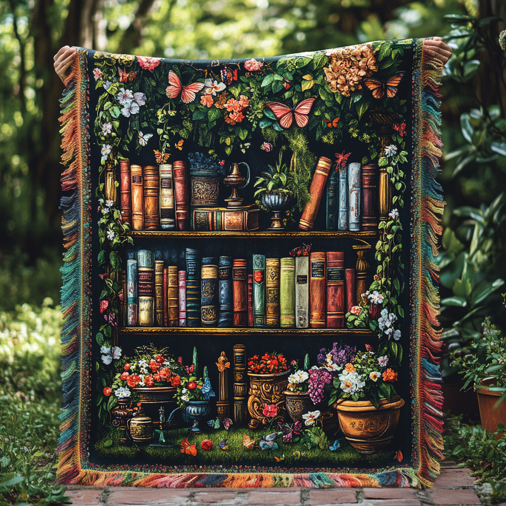 Woven Blanket for Floral Bookshelf by Louise London – product view