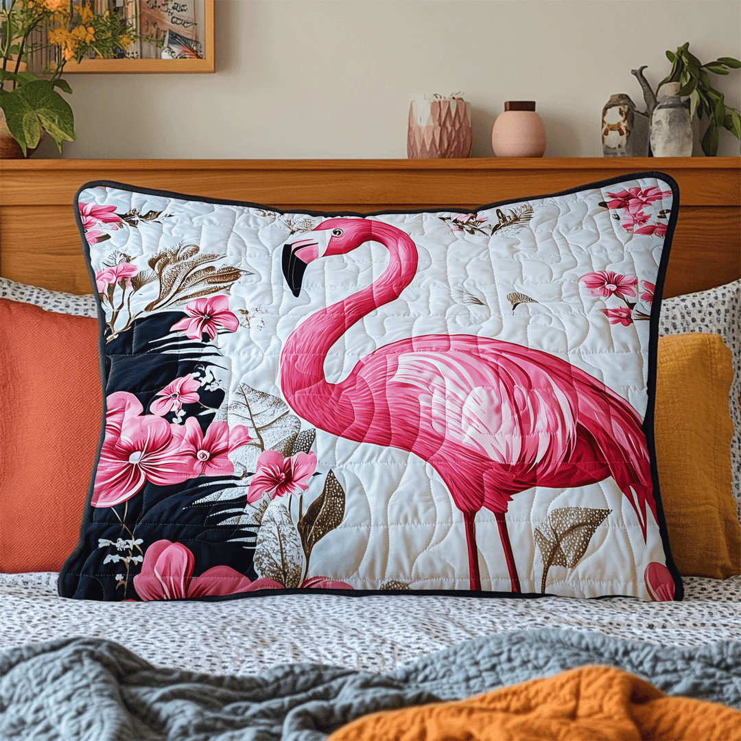 Quilted pillow cover with floral flamingo NCU0DV6348
