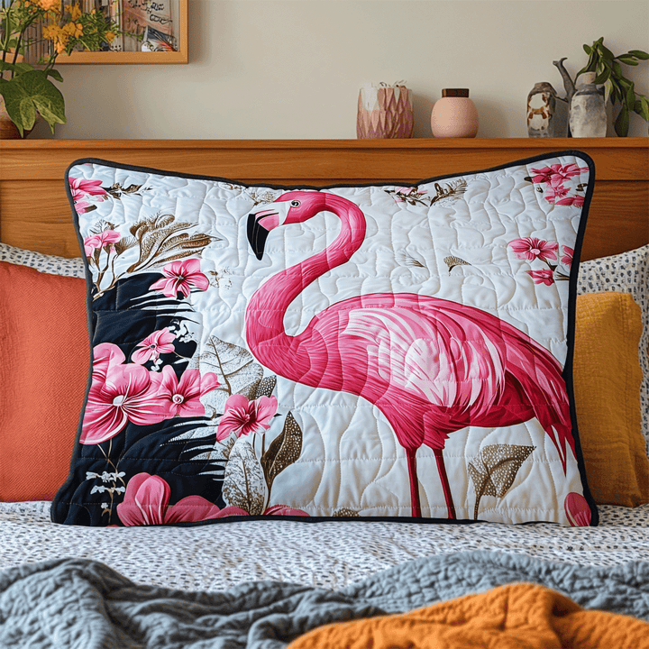 Quilted pillow cover with floral flamingo NCU0DV6348