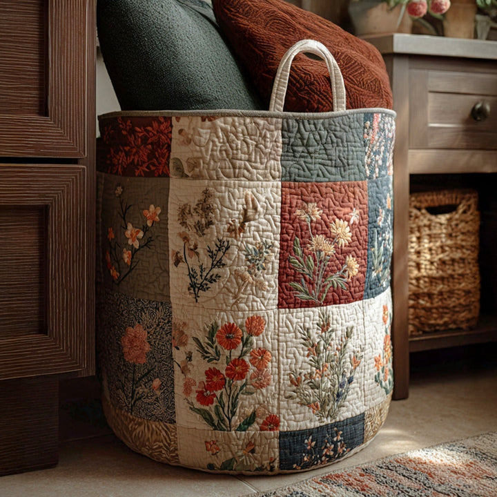 Quilted laundry basket with floral pattern by Louise London