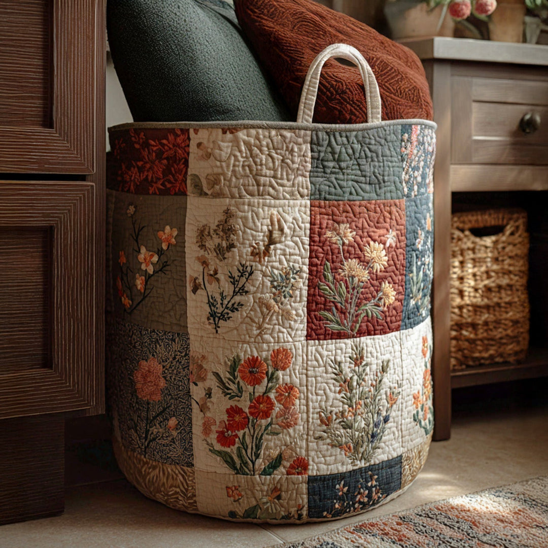 Quilted laundry basket with floral pattern by Louise London