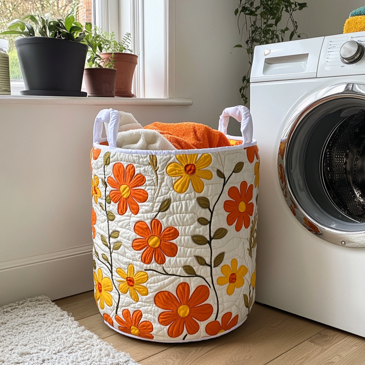 Quilted laundry basket with floral pattern by Louise London