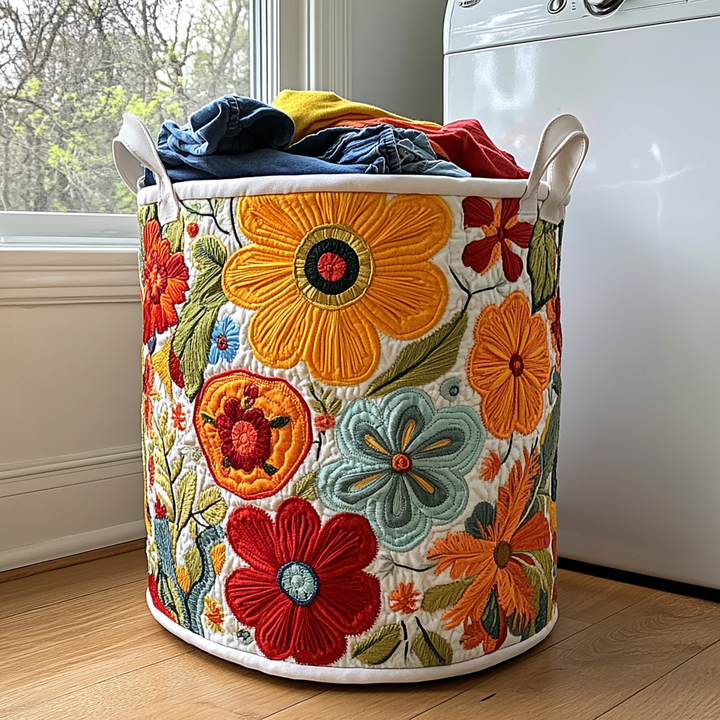 Quilted laundry basket with floral pattern by Louise London