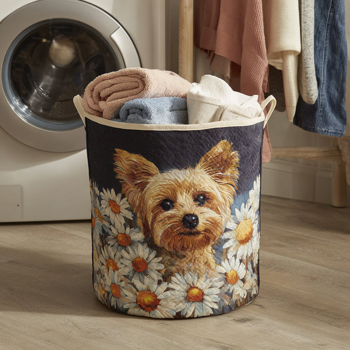 Quilted laundry basket with Yorkshire and flowers by Louise London