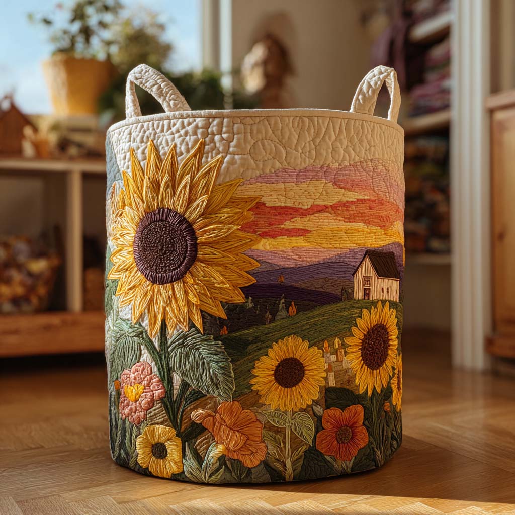 Quilted laundry basket with floral pattern by Louise London