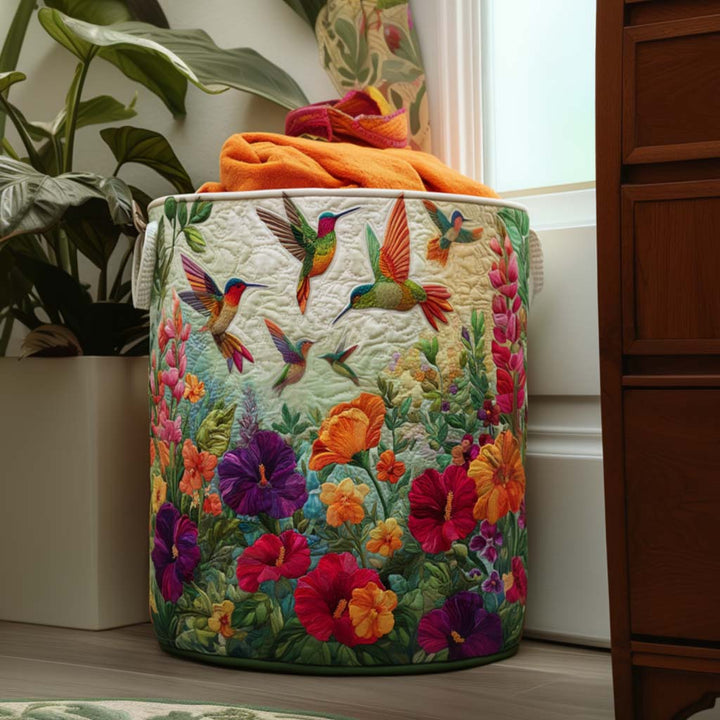 Quilted laundry basket with butterflies and flowers by Louise London