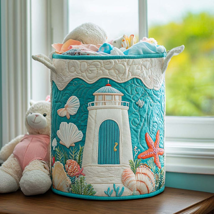 Quilted laundry basket with lighthouse by the sea NCU0QN010
