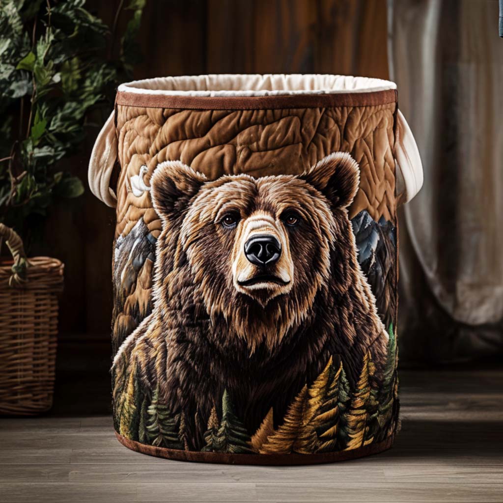 Quilted laundry basket with bear by Louise London