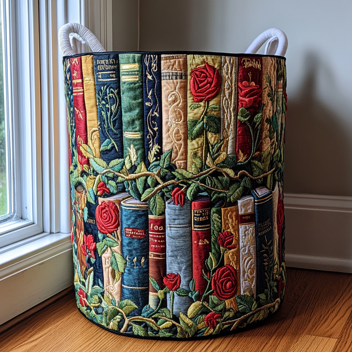 Quilted laundry basket with literary pattern NCU0DDK834