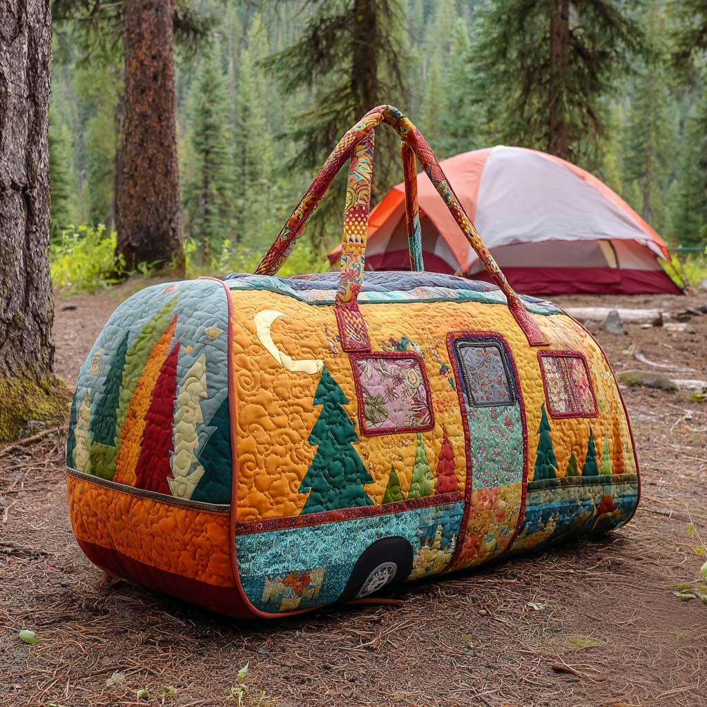 Quilted Travel Bag with Camper in the Woods by Louise London