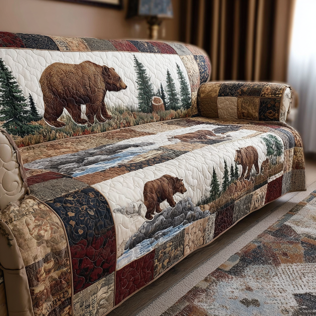 Quilted Sofa Cover with Bear