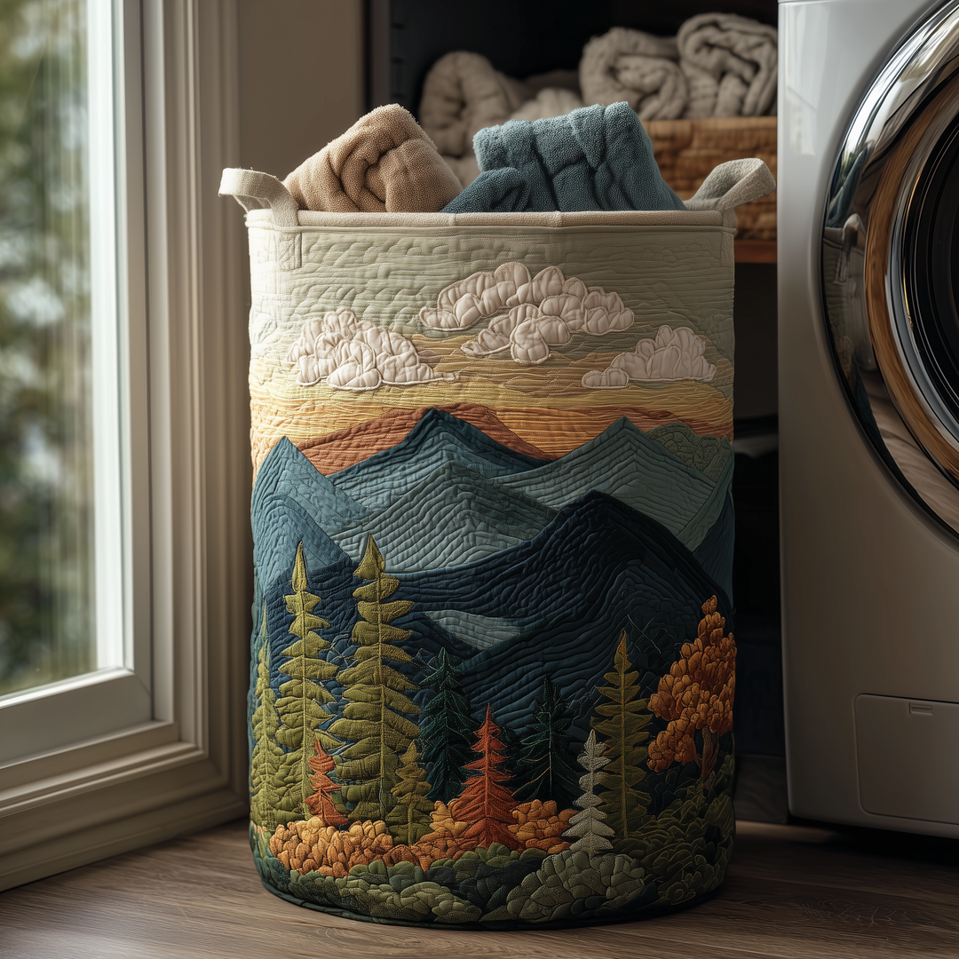 Quilted laundry basket with natural landscape by Louise London