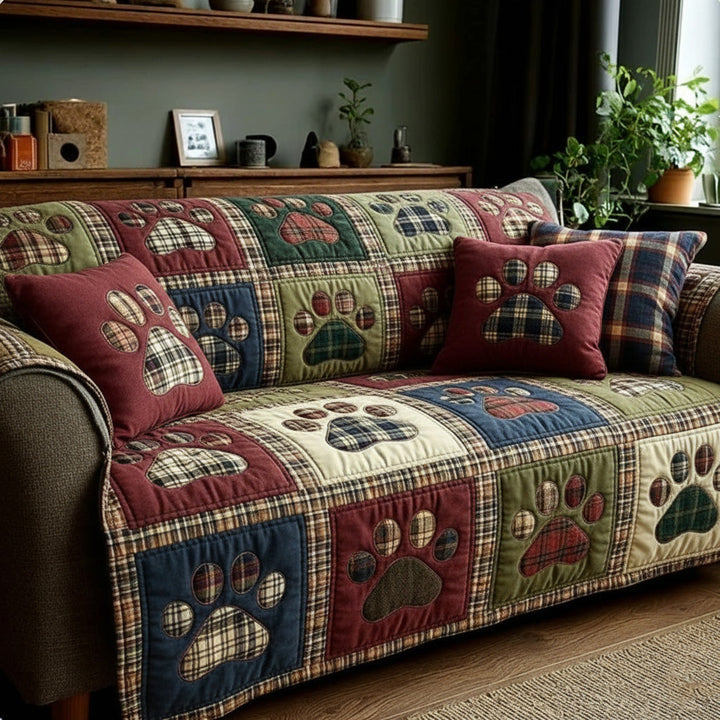 Quilted sofa cover with paw and heart – Louise London