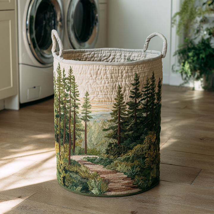 Quilted laundry basket with natural landscape by Louise London