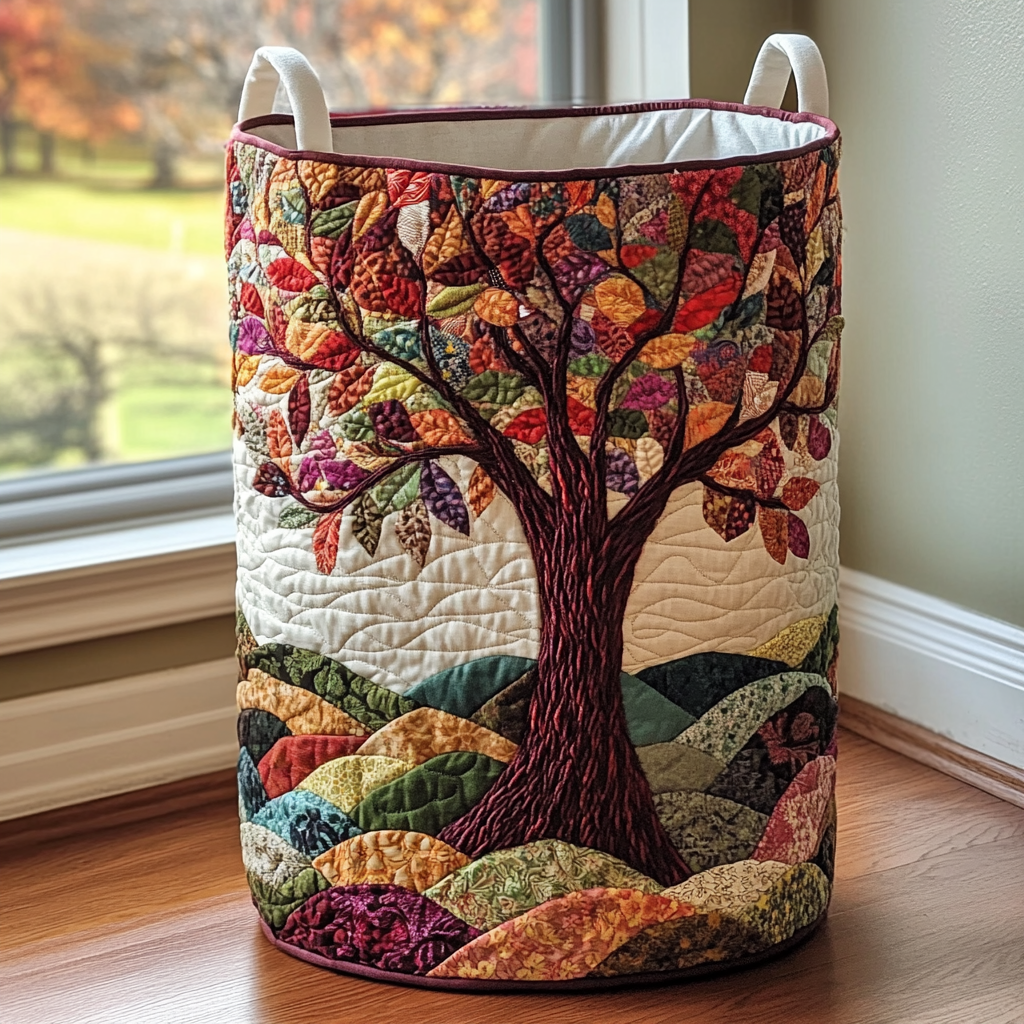 Quilted laundry basket with natural landscape NCU0DDK1026